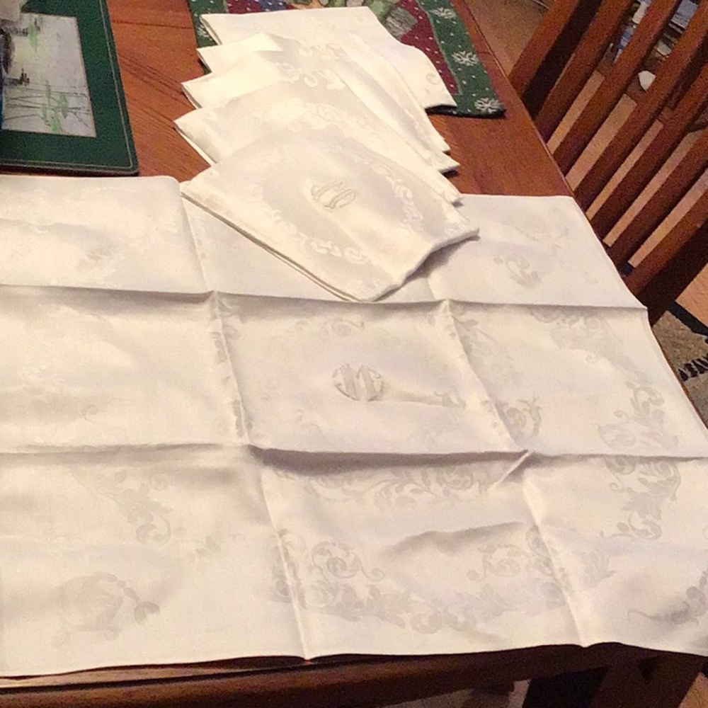 Six large vintage linen and silk napkins